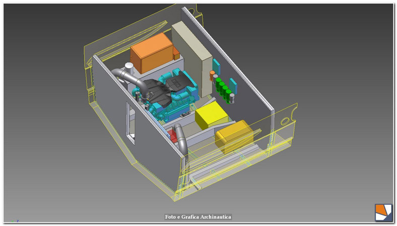 Dimensionamento motori yachts - rendering 3D sistema propulsivo yacht